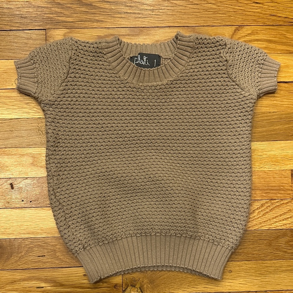 Belati Short-Sleeve Knit Sweater in Taupe 1Y